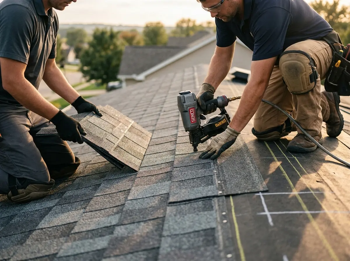 Professional roofer working on a residential roof in Pembroke Park